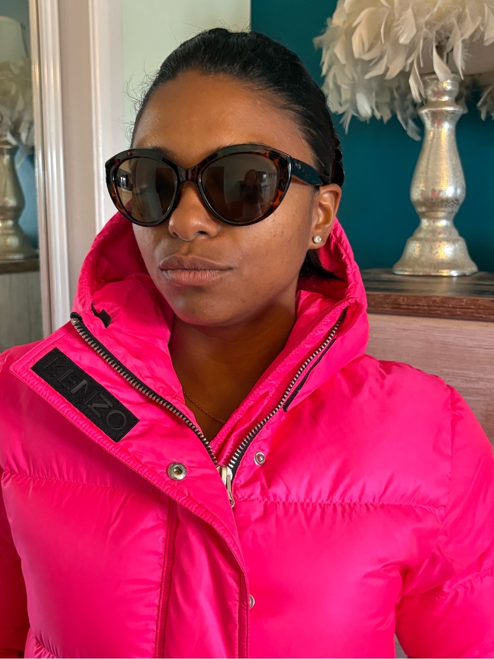 Women's Hot Pink Hooded Puffer Jacket - Picture 3 of 6